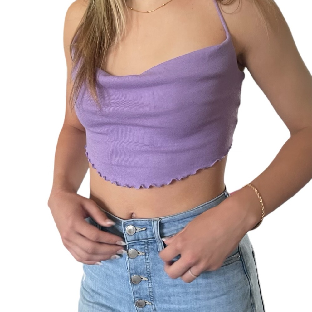Urban Outfitters Lavender Lettuce trim Ribbed Cami Cowl neck. Size Small